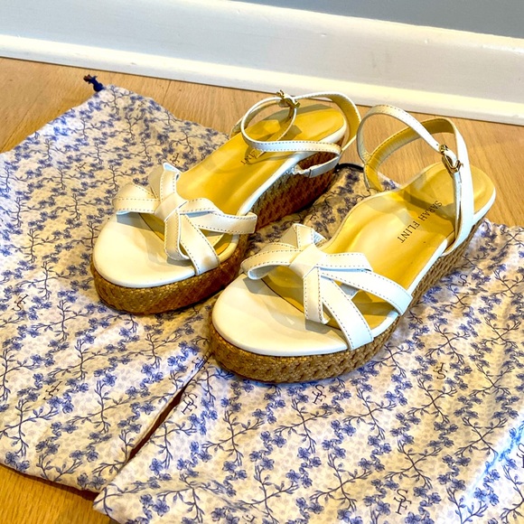 Sarah Flint Mirjana Wedge 50. White Calf Leather Raffia Bottom. Size 37.5 - Picture 1 of 4